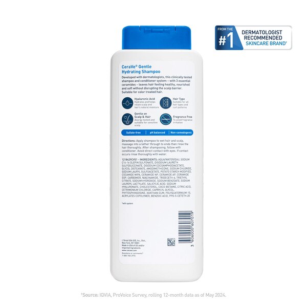 CeraVe Hydrating 2in1 Anti-Dandruff Shampoo + Conditioner, Sulfate & Paraben Free Fragrance Free, 12.0 fl oz