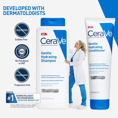 CeraVe Hydrating 2in1 Anti-Dandruff Shampoo + Conditioner, Sulfate & Paraben Free Fragrance Free, 12.0 fl oz